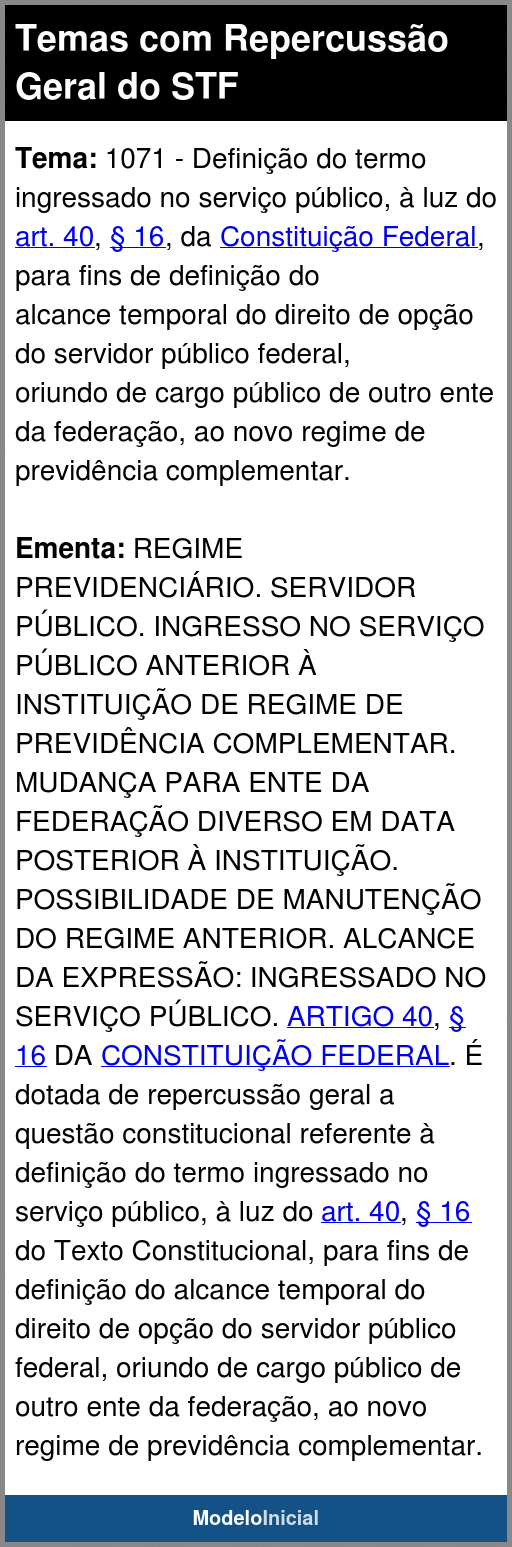 Tema 1 071 Temas Repercussão Geral do STF