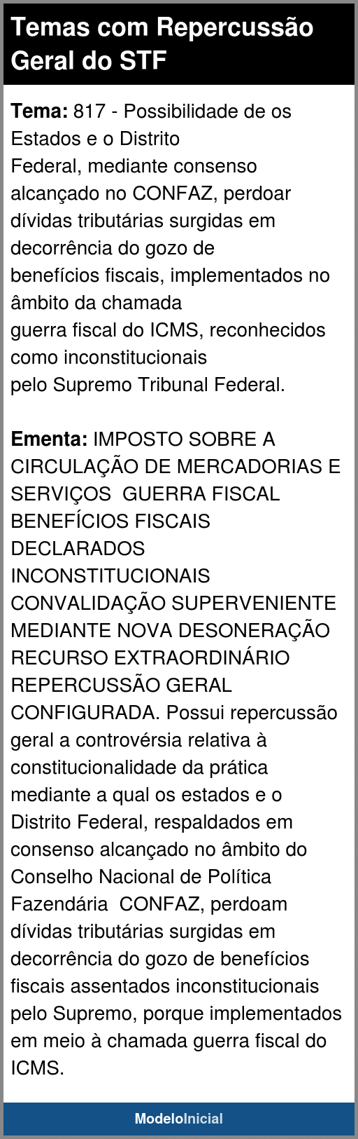 Tema 817 Temas Repercussão Geral do STF