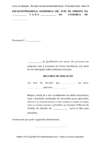 Modelo Recurso De Apela O Exce O De Pr Executividade Fiscal