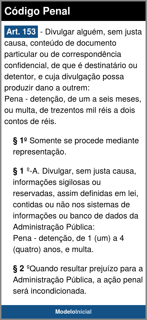 Artigo 153 - Código Penal / 1940