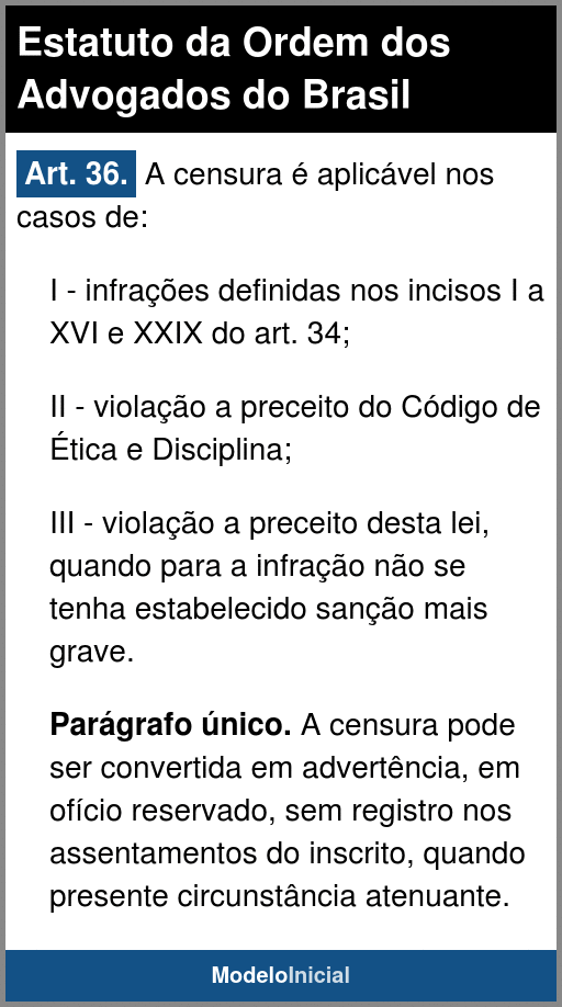 Artigo 36 - Estatuto da Ordem dos Advogados do Brasil / 1994