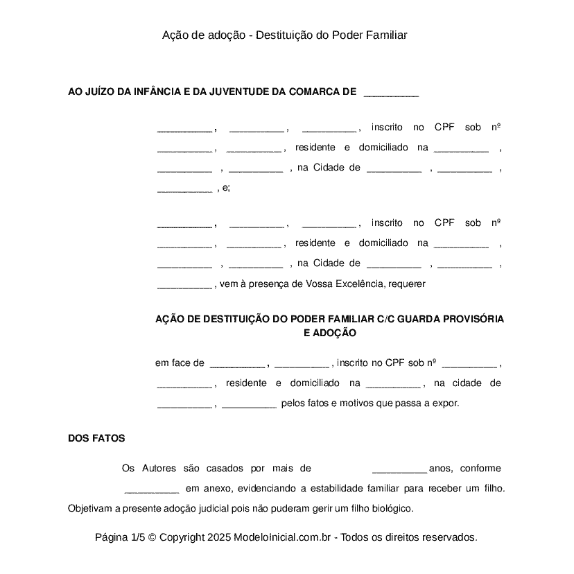 Ação de adoção - Destituição do Poder Familiar 