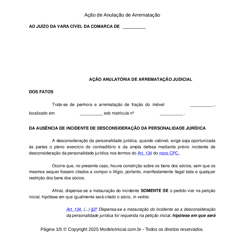 Ação de Anulação de Arrematação