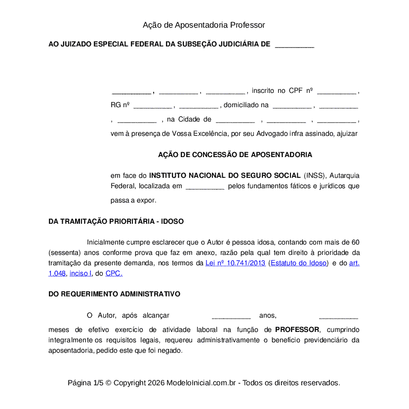 A&ccedil;&atilde;o de Aposentadoria Professor