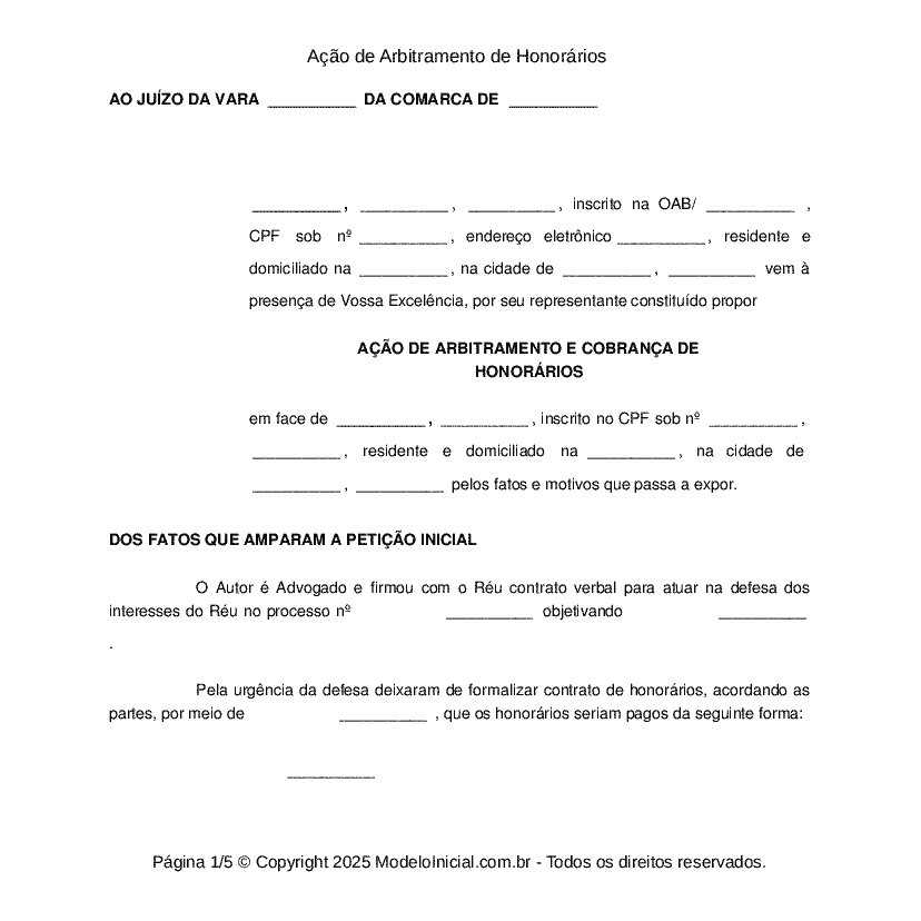 Ação de Arbitramento de Honorários 