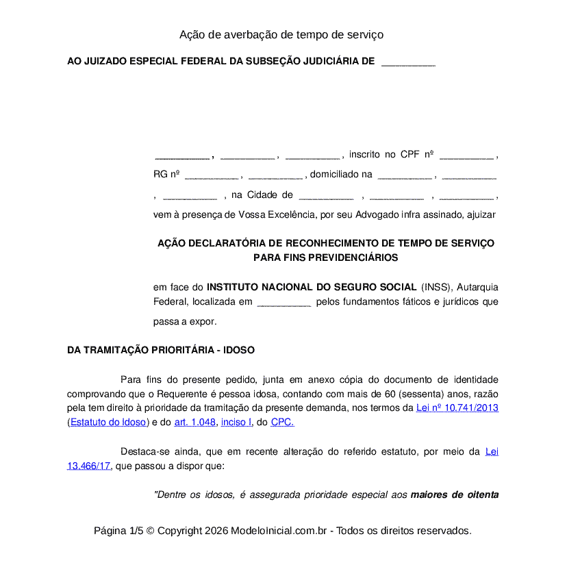 A&ccedil;&atilde;o de averba&ccedil;&atilde;o de tempo de servi&ccedil;o&nbsp;