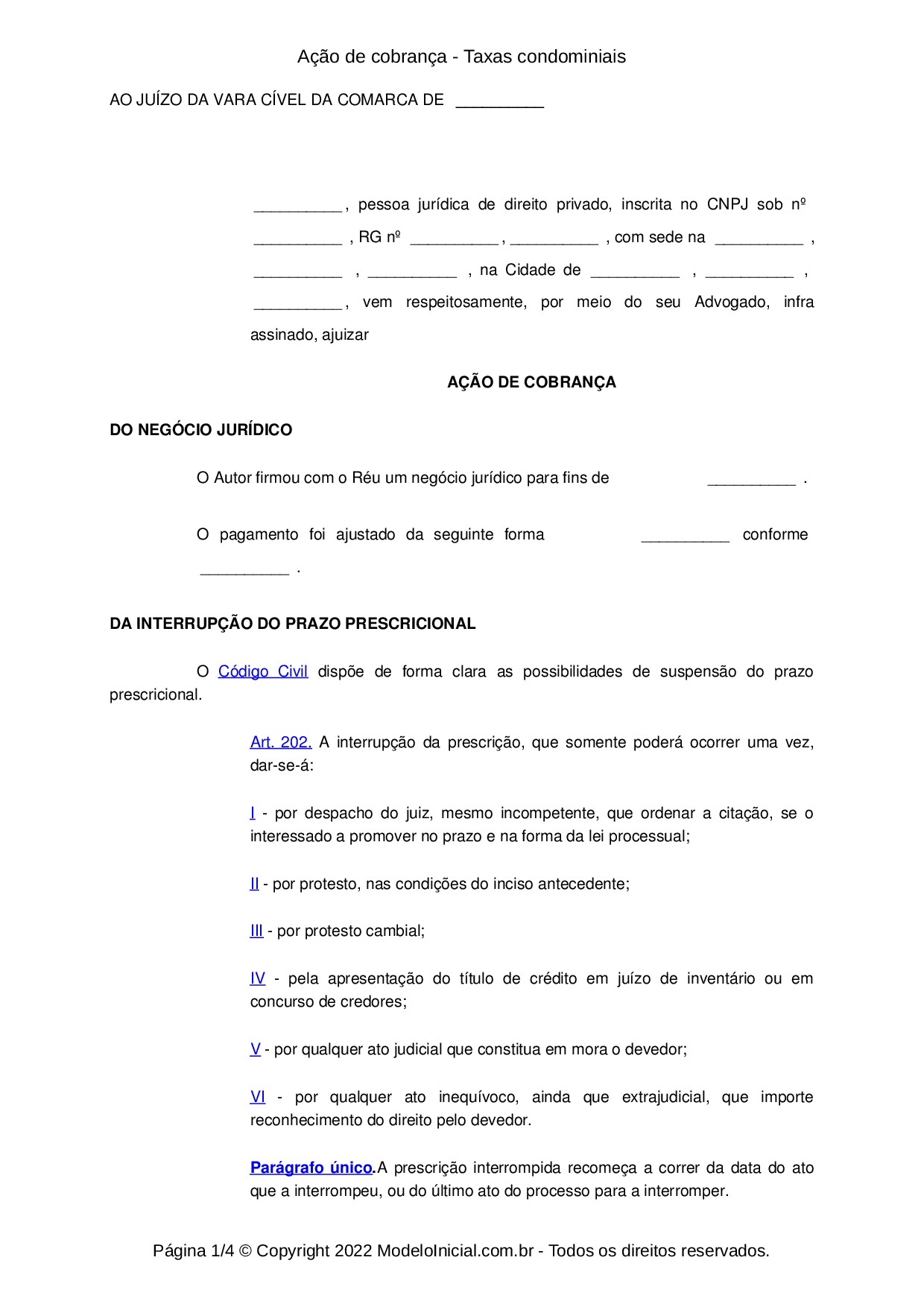 Modelo Ação de cobrança - Taxas condominiais