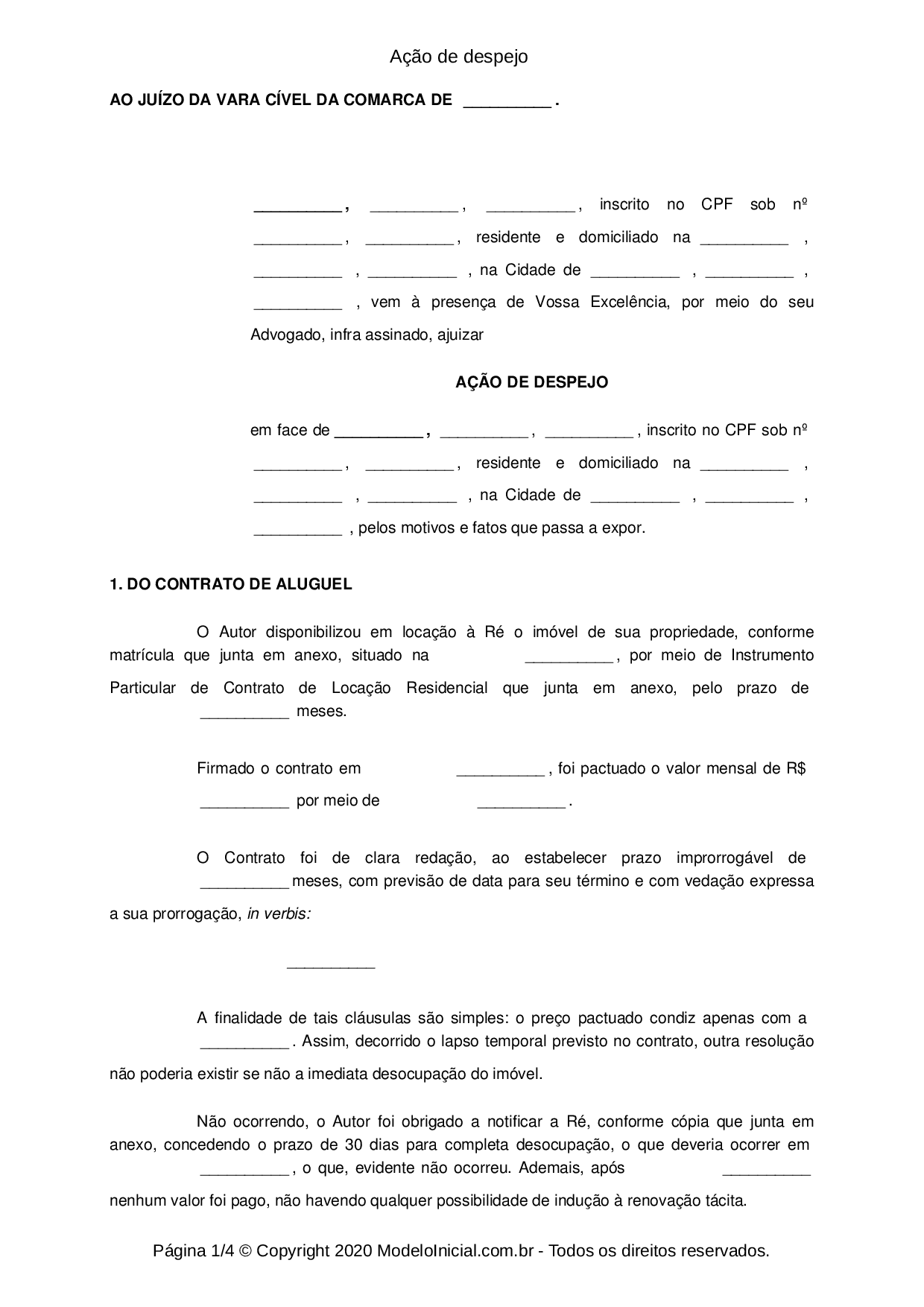 Modelo Ação De Despejo 2971