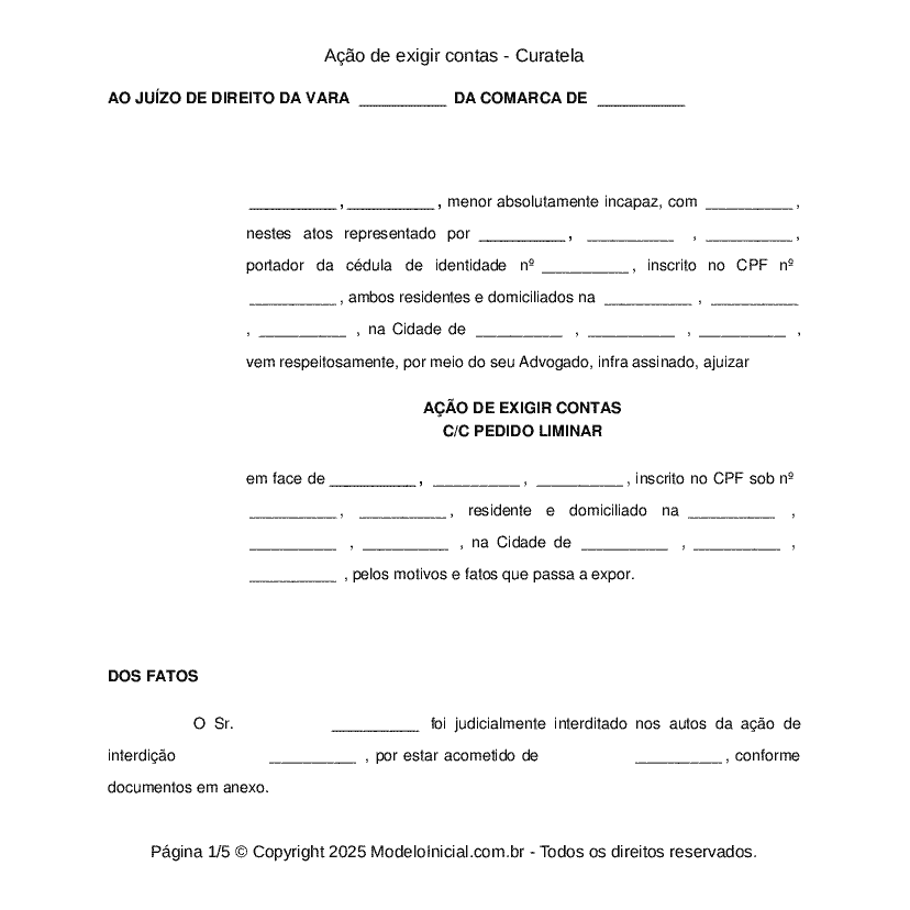 Ação de exigir contas - Curatela