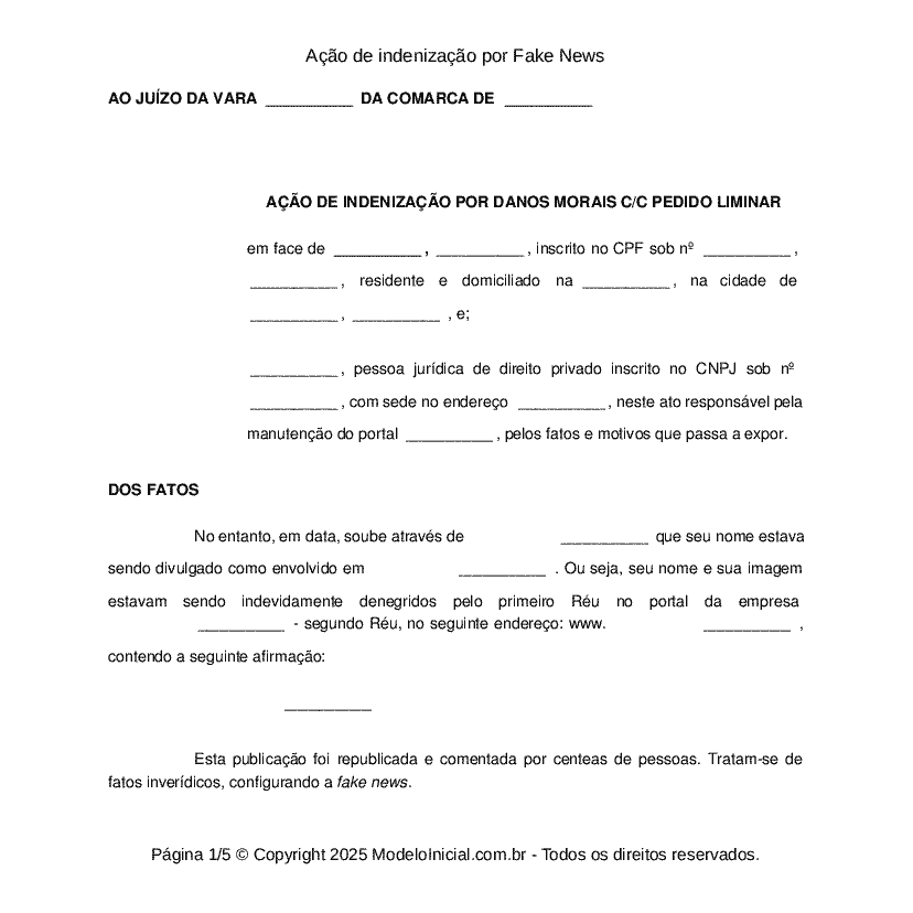 Ação de indenização por Fake News