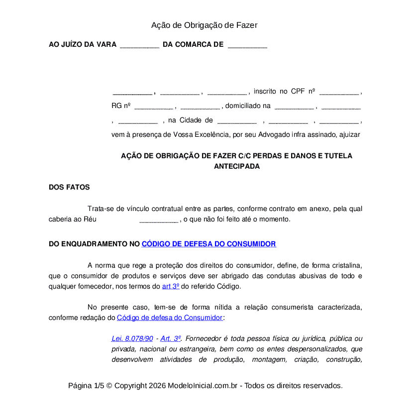 A&ccedil;&atilde;o de Obriga&ccedil;&atilde;o de Fazer&nbsp;