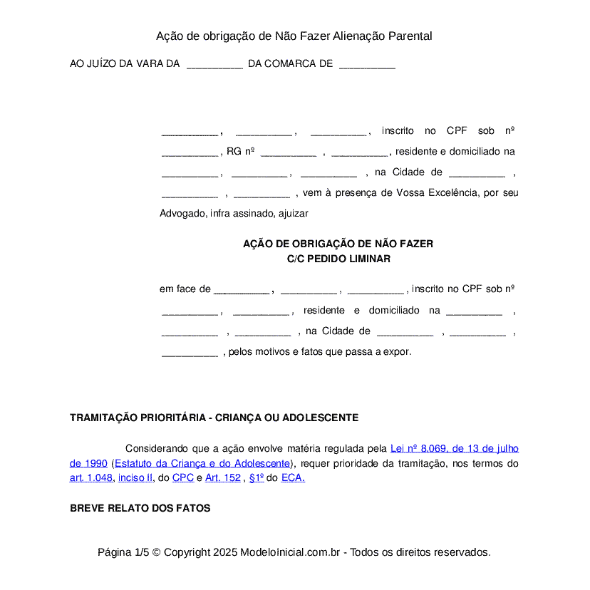Ação de obrigação de Não Fazer Alienação Parental