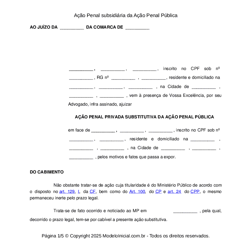 Ação Penal subsidiária da Ação Penal Pública