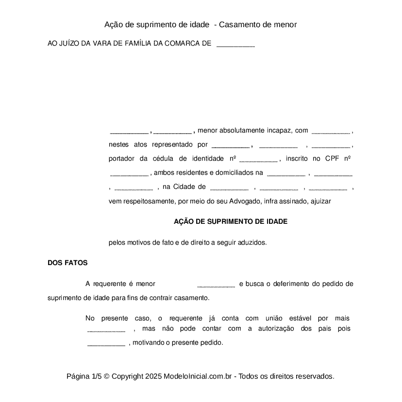 Ação de suprimento de idade  - Casamento de menor