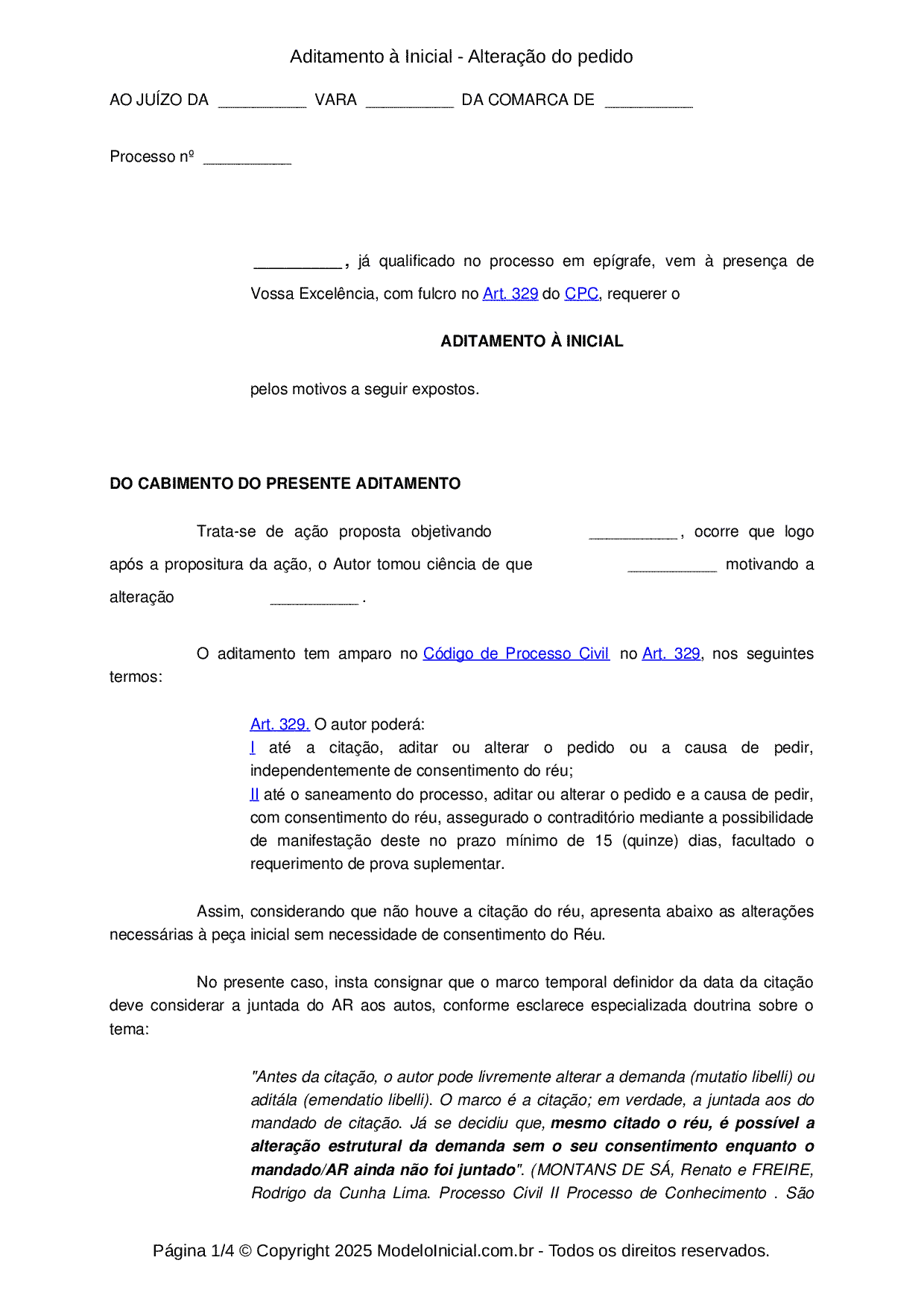 Modelo Aditamento à Inicial - Alteração do pedido