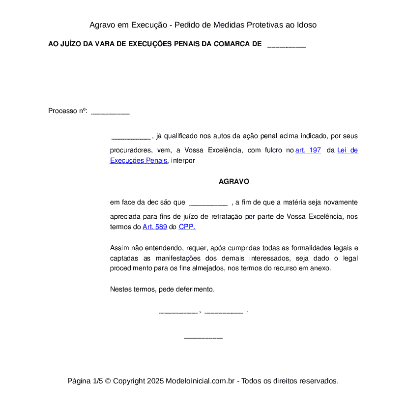 Agravo em Execu&ccedil;&atilde;o - Pedido de Medidas Protetivas&nbsp;ao Idoso
