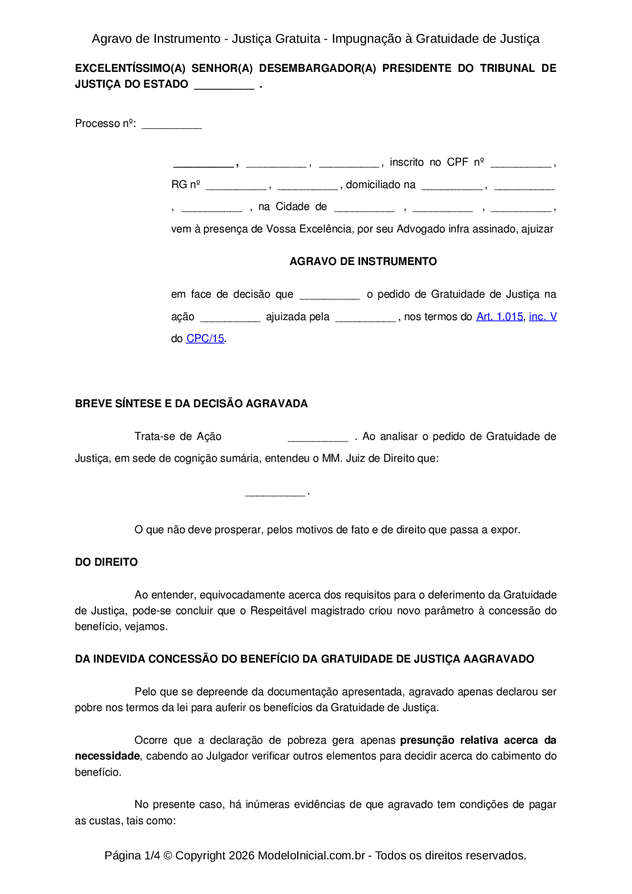 Impugnação Justiça Gratuita Novo Cpc - RETOEDU