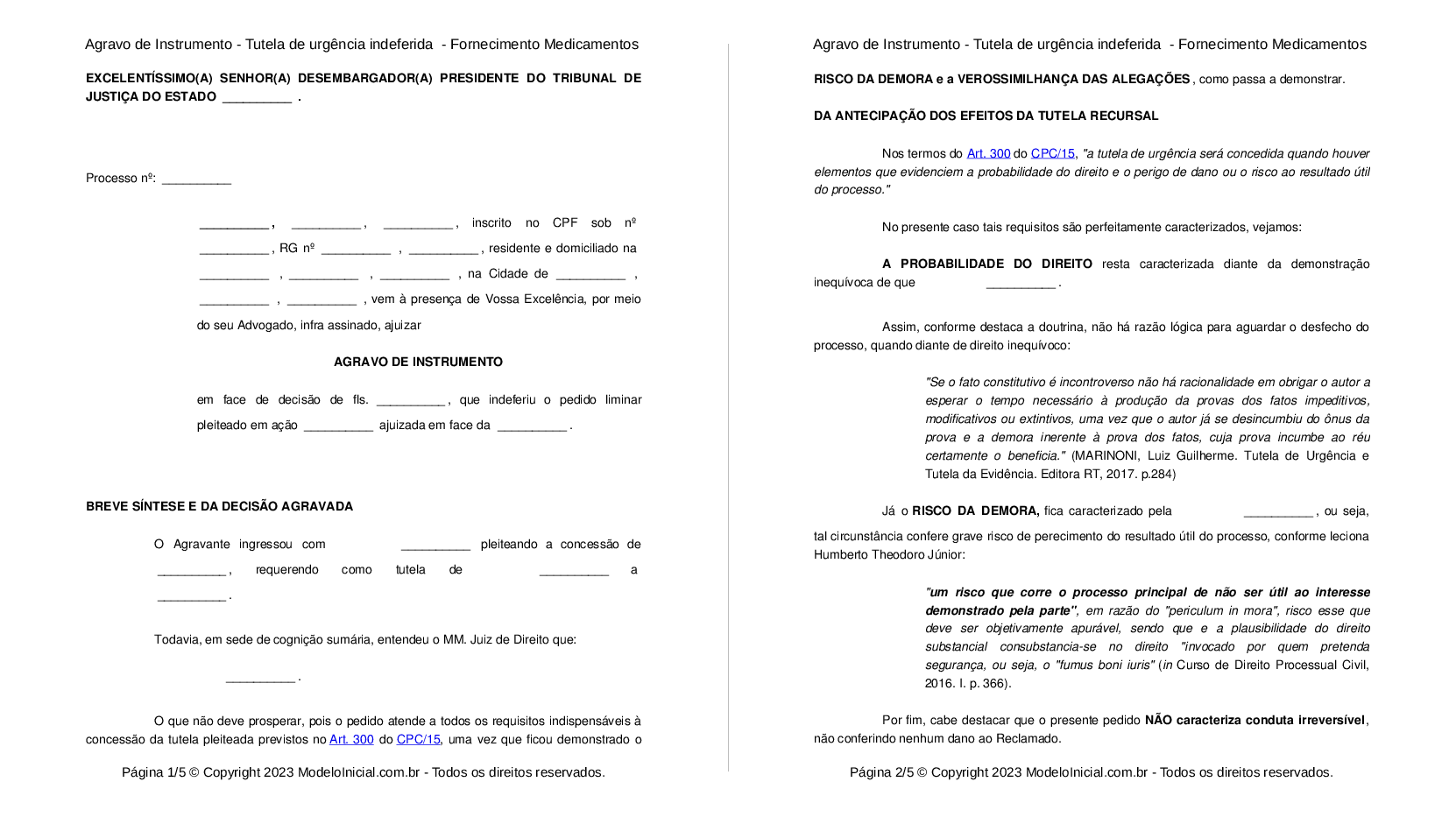 Minuta de Agravo de Instrumento de Medicamento de Altíssimo Custo.