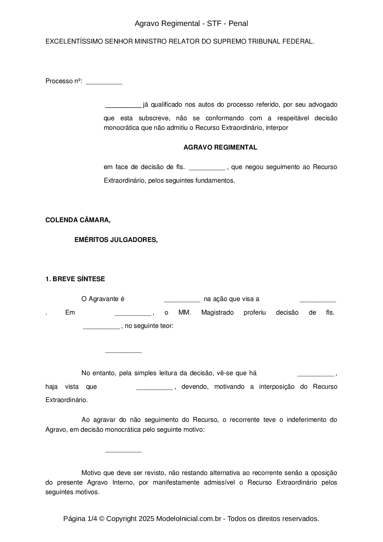 Modelo Agravo Regimental - STF - Penal