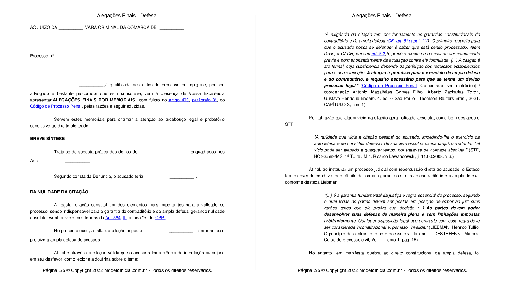 Modelo Alegações Finais - Defesa