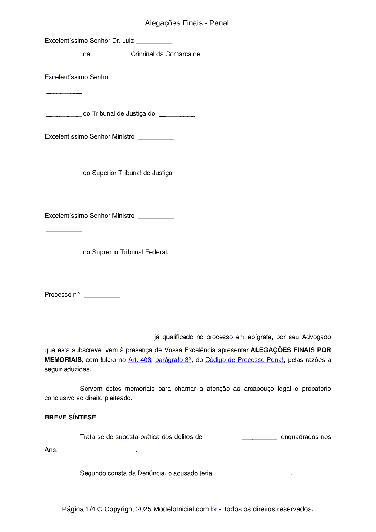 Modelo Alegações Finais - Defesa