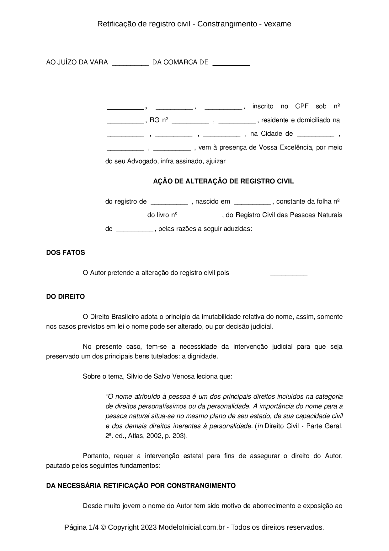 Modelo Altera O De Registro Civil Constrangimento Vexame