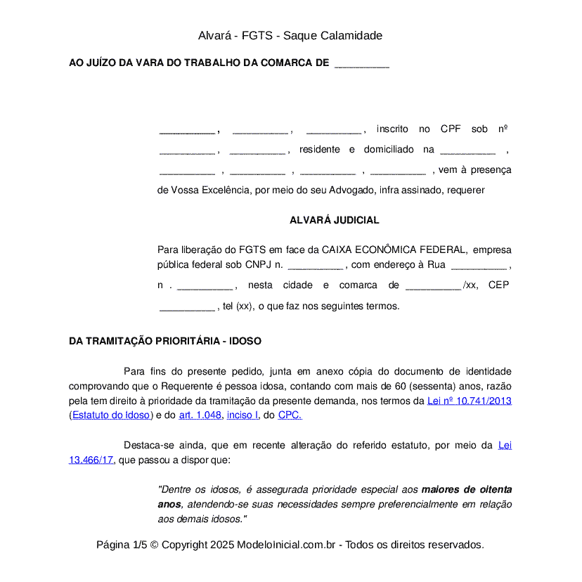 Alvará - FGTS - Saque Calamidade