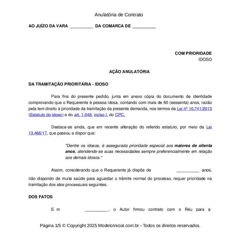 Anulatória de Contrato  