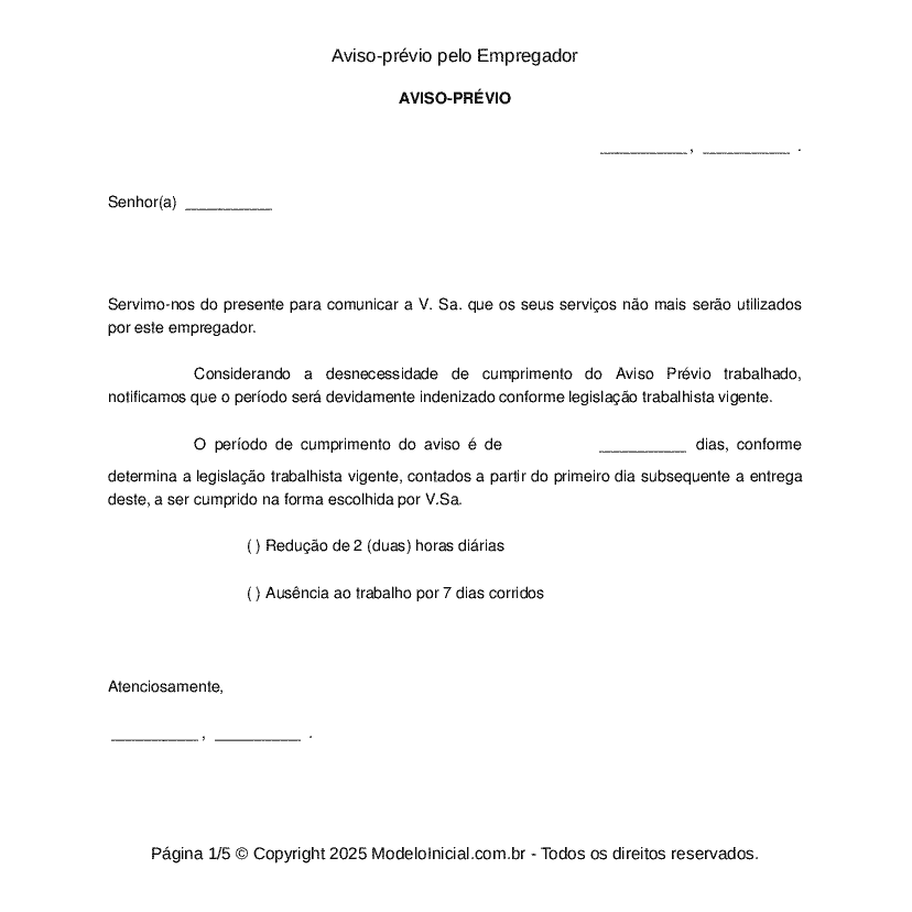 Aviso-pr&eacute;vio pelo Empregador