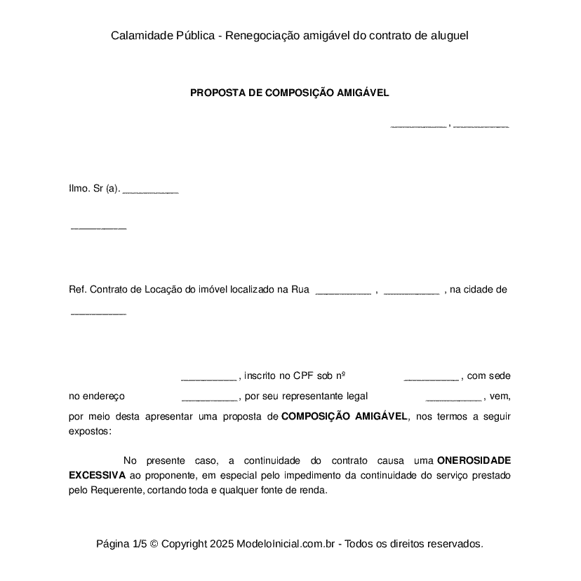 Calamidade P&uacute;blica - Renegocia&ccedil;&atilde;o amig&aacute;vel do contrato de aluguel