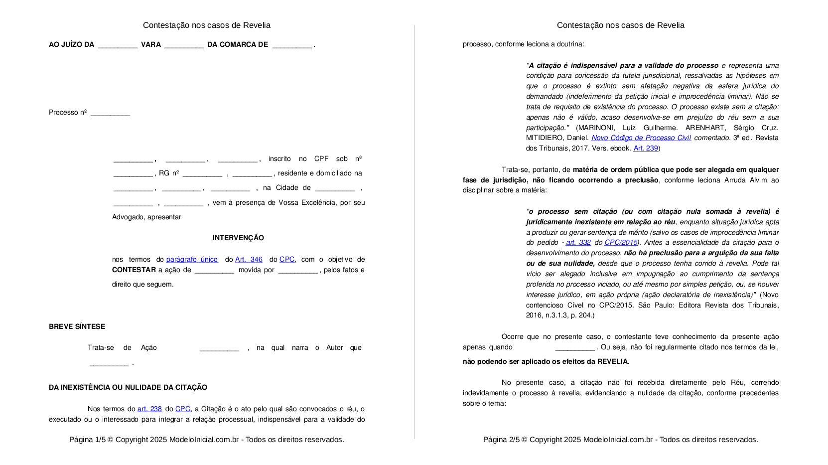 Petição de decretação de revelia