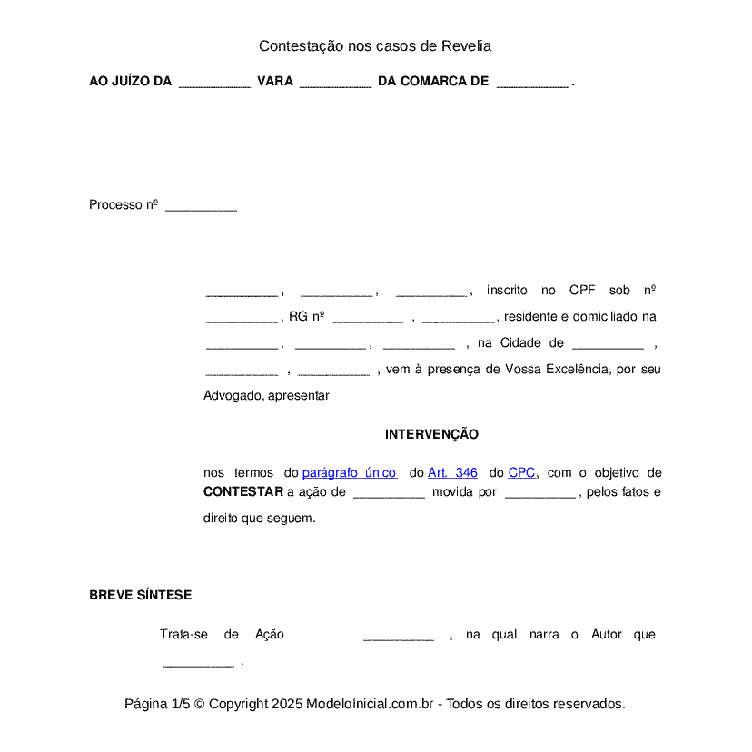 Petição de decretação de revelia