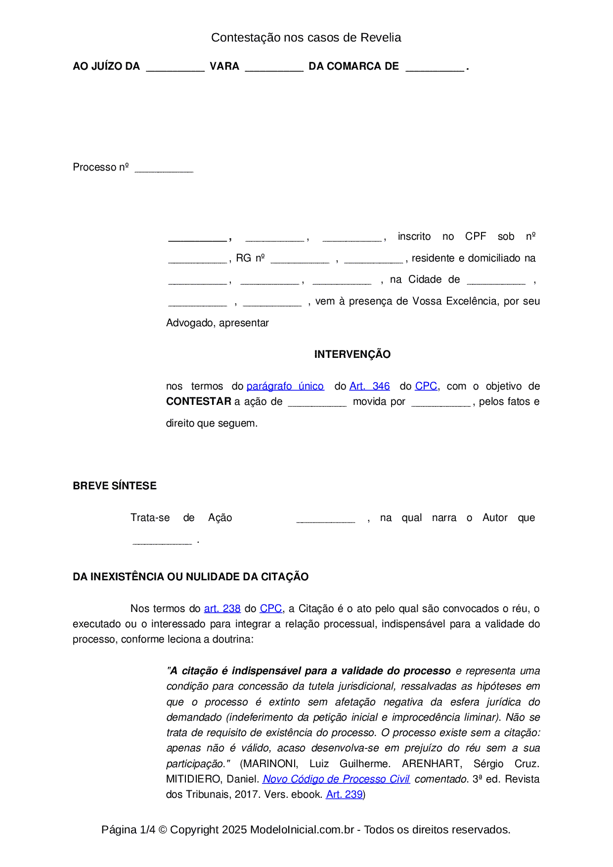 Petição de decretação de revelia