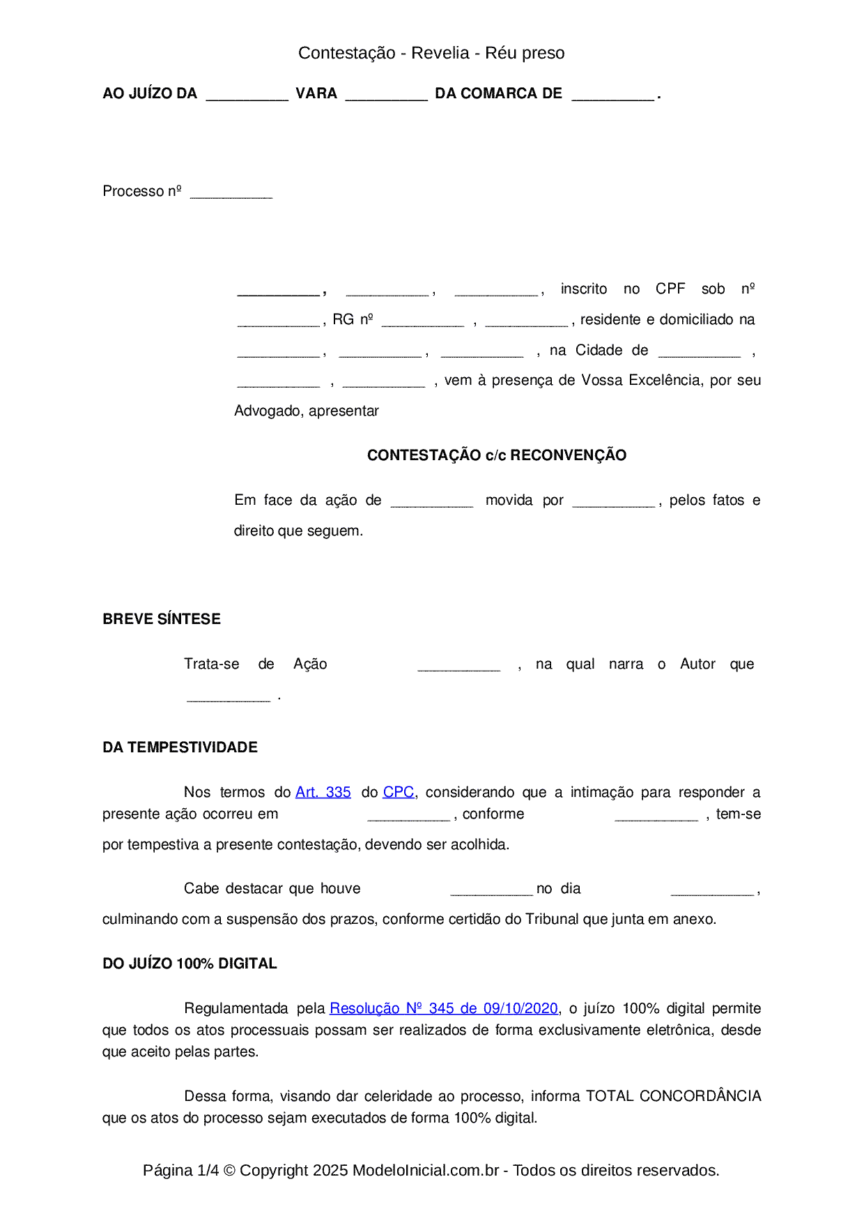 Modelo Recurso de Apelação - Contestação - Revelia - Réu preso