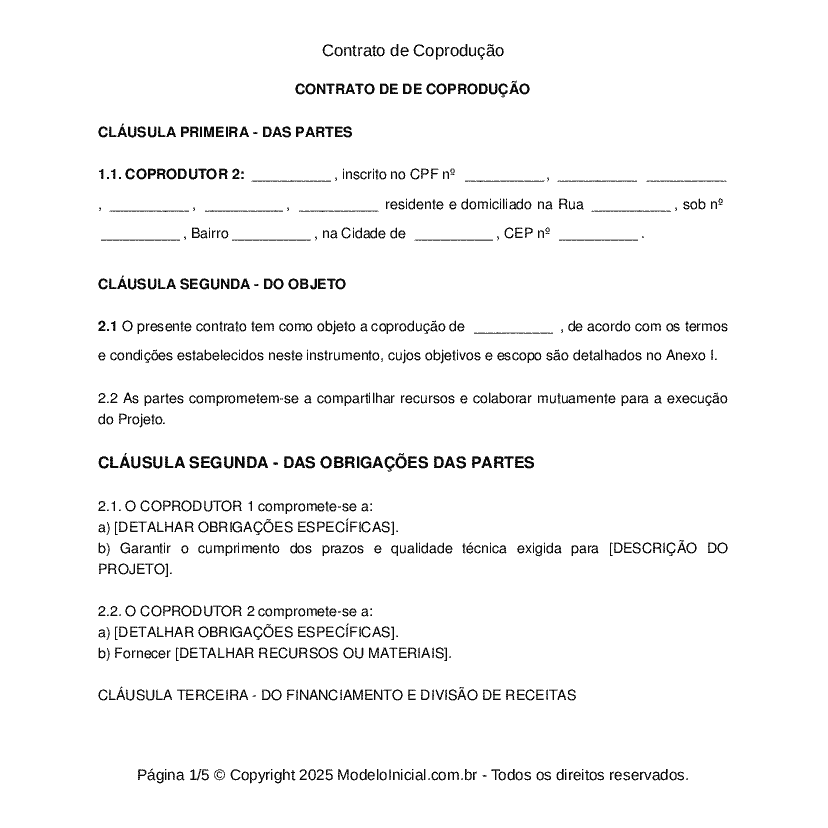 Contrato de Coprodu&ccedil;&atilde;o