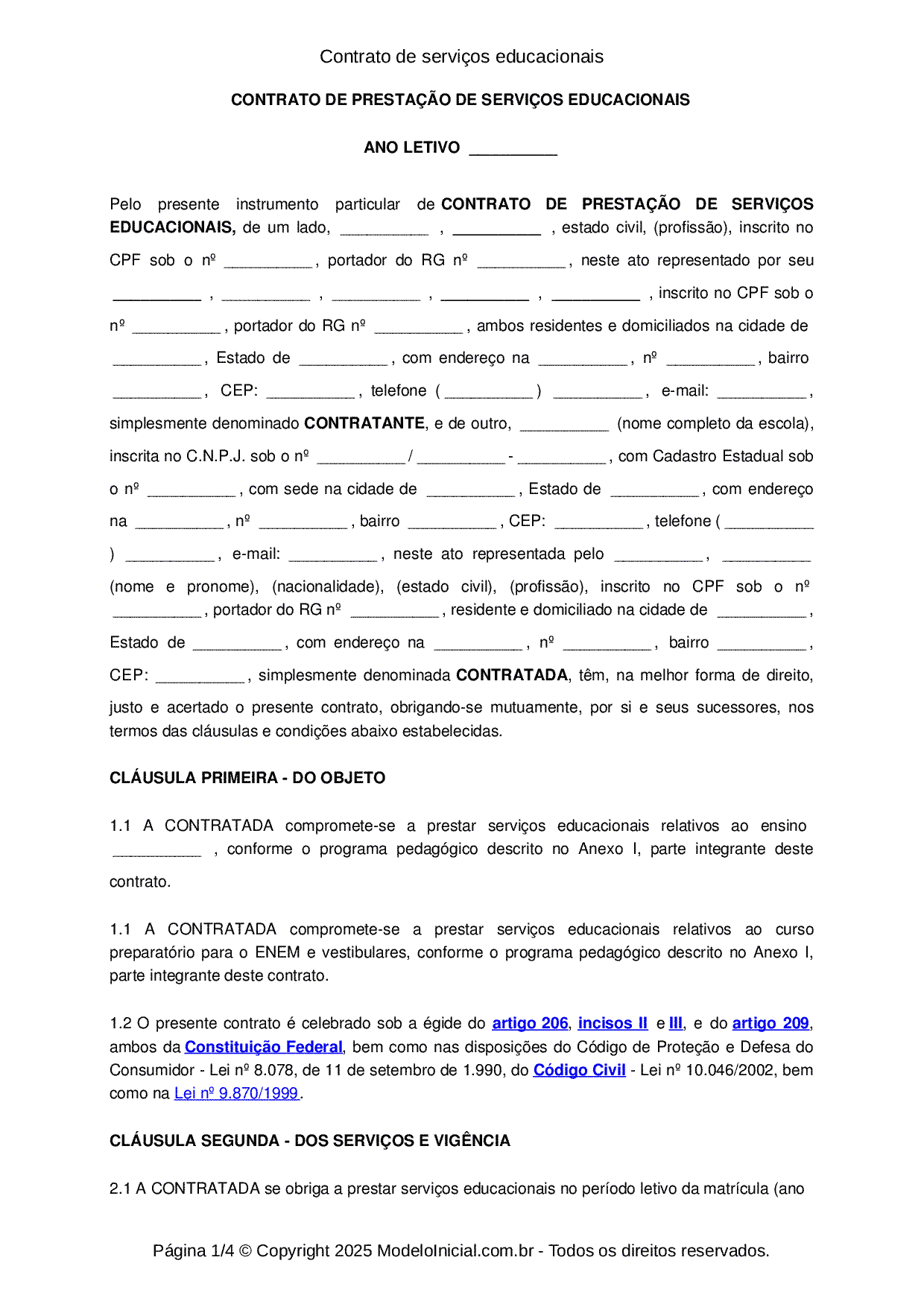 FORMULARIO DE MATRICULA E CONTRATO DE PRESTACAO DE SERVICOS