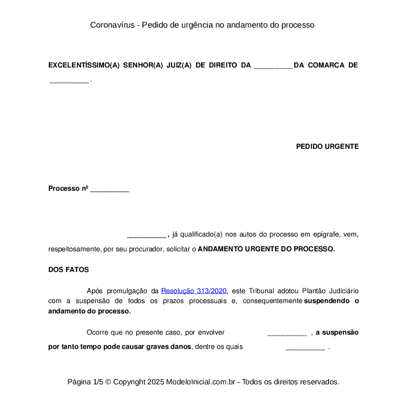 Coronav&iacute;rus - Pedido de urg&ecirc;ncia no andamento do processo&nbsp;