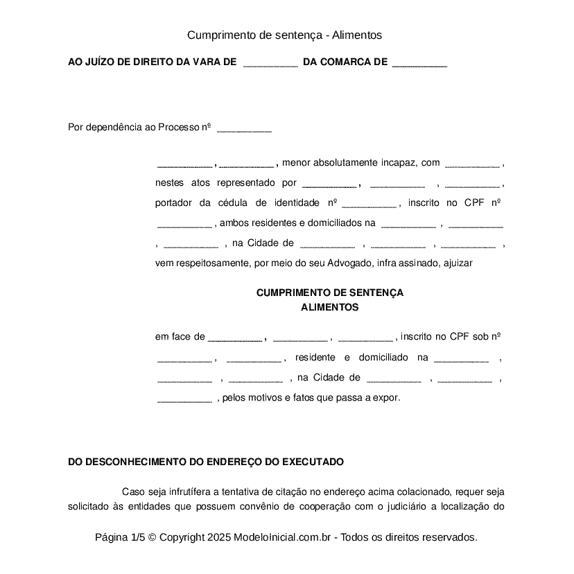 Cumprimento de sentença - Alimentos