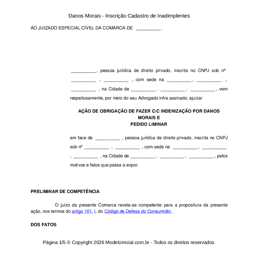 Danos Morais - Inscri&ccedil;&atilde;o Cadastro de Inadimplentes