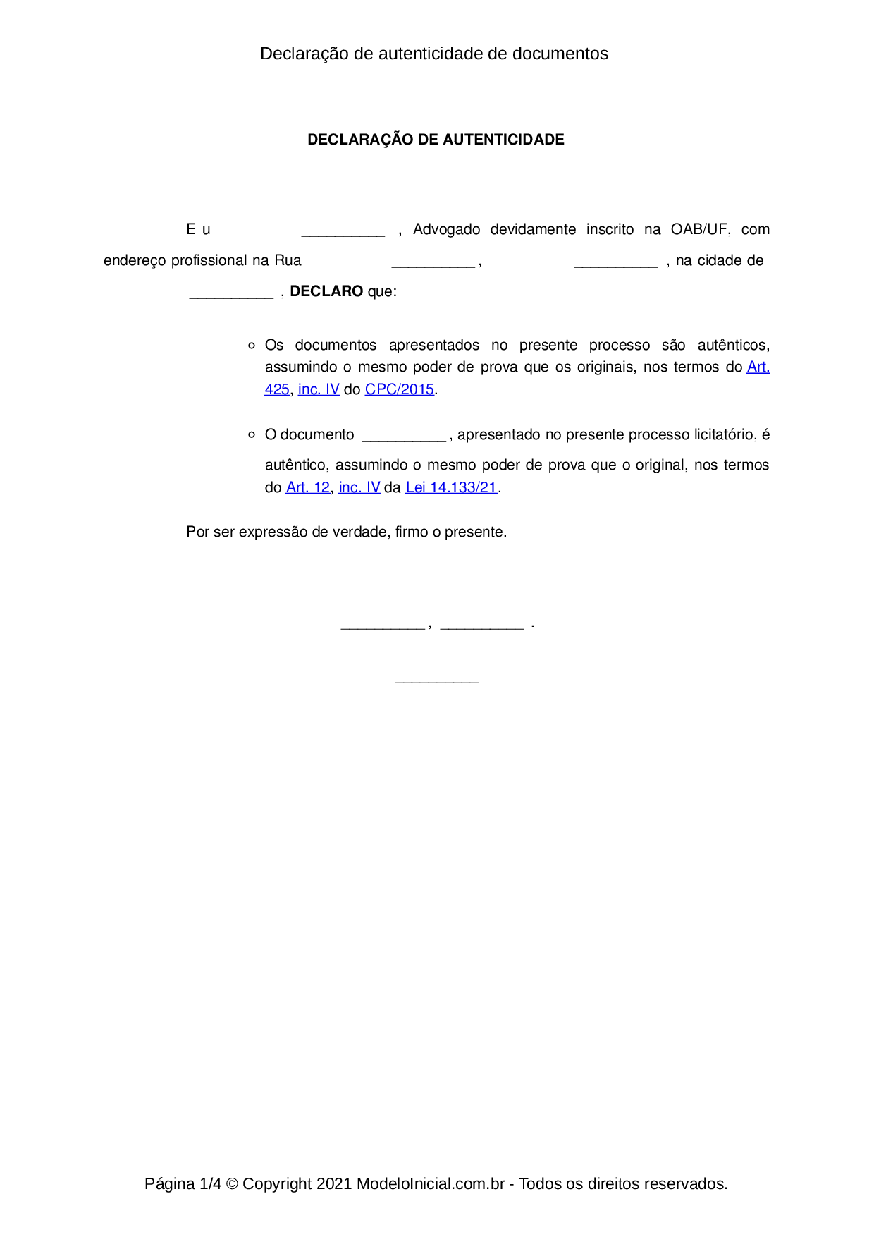 Modelo Declaração De Autenticidade De Documentos 2297