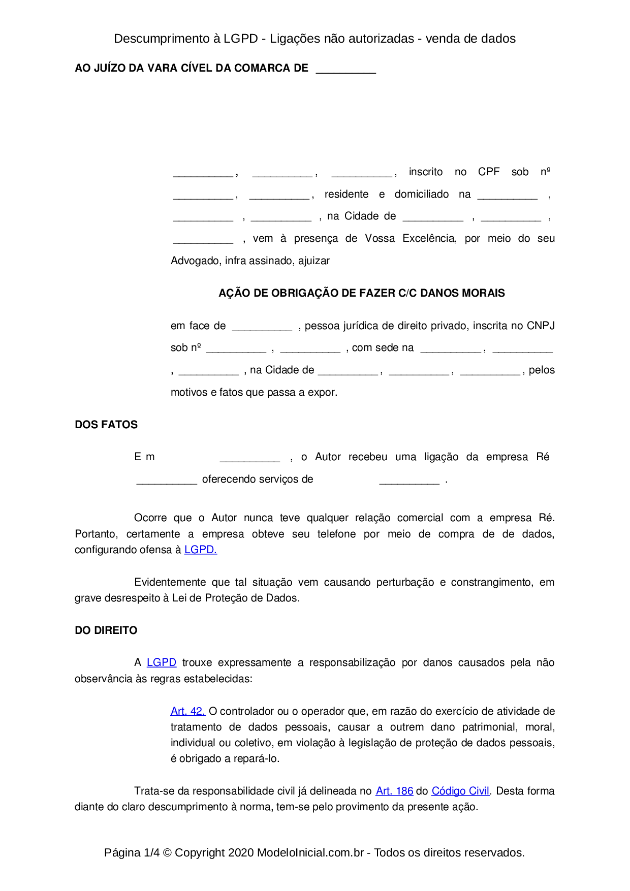 Modelo Descumprimento Lgpd Liga Es N O Autorizadas Venda De Dados