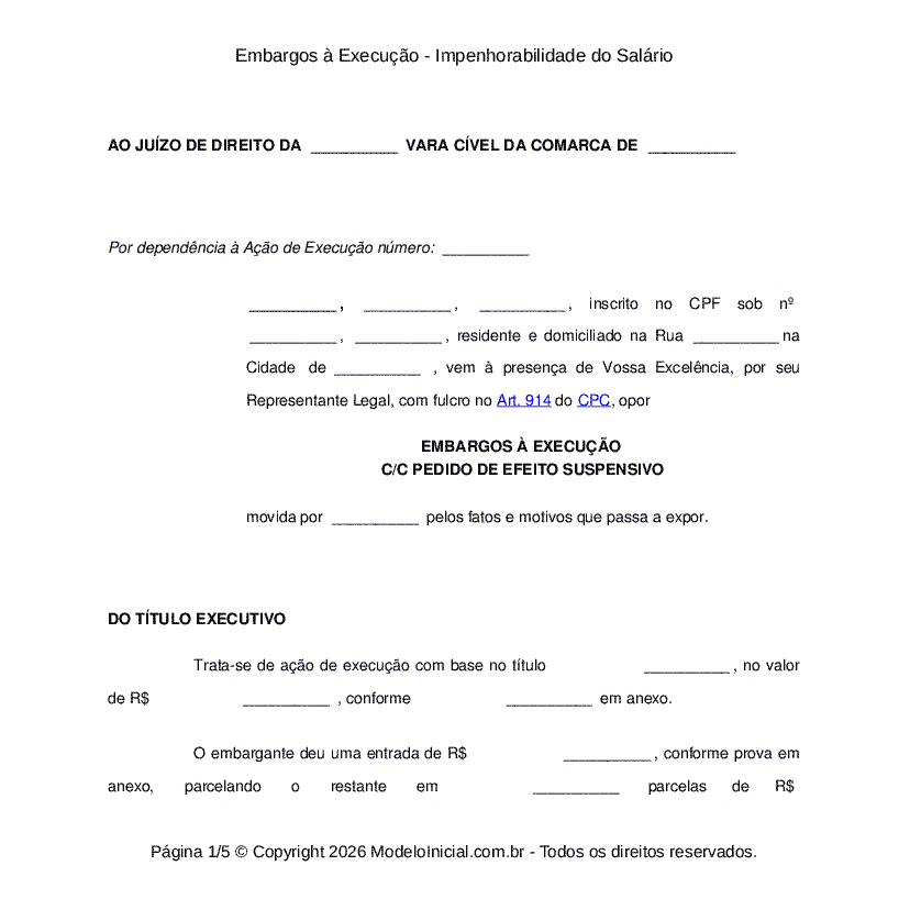 Embargos &agrave; Execu&ccedil;&atilde;o - Impenhorabilidade do Sal&aacute;rio
