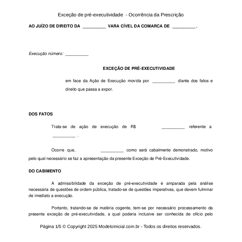 Exceção de pré-executividade  - Ocorrência da Prescrição