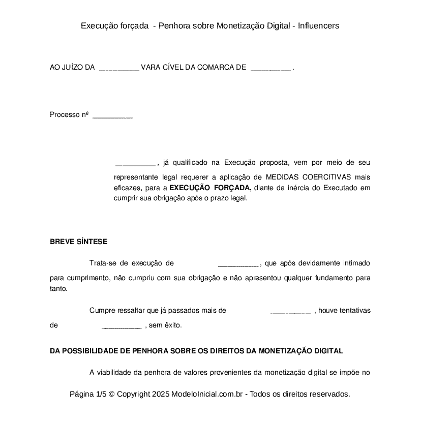 Execu&ccedil;&atilde;o for&ccedil;ada&nbsp; - Penhora sobre Monetiza&ccedil;&atilde;o Digital - Influencers