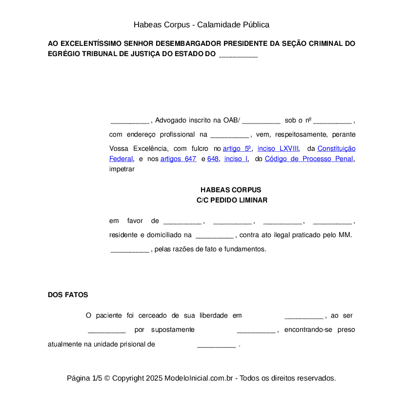 Habeas Corpus - Calamidade P&uacute;blica