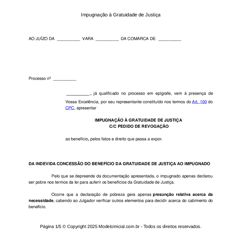 Impugnação à Gratuidade de Justiça