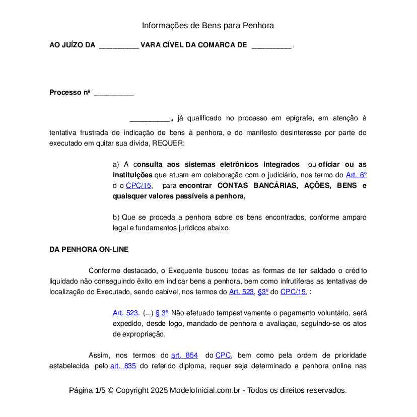 Informações de Bens para Penhora