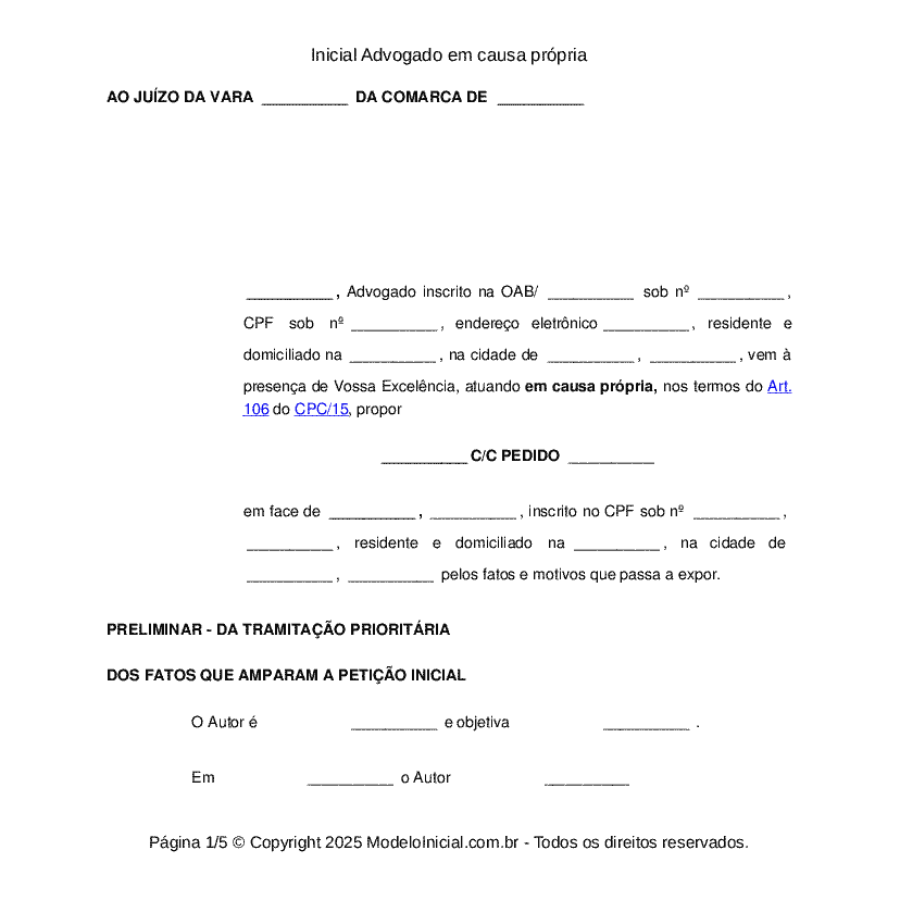 Inicial Advogado em causa própria