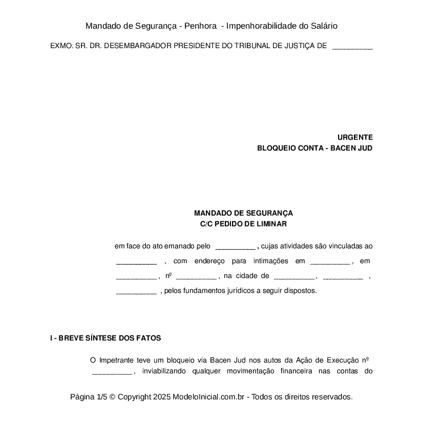 Mandado de Segurança - Penhora  - Impenhorabilidade do Salário