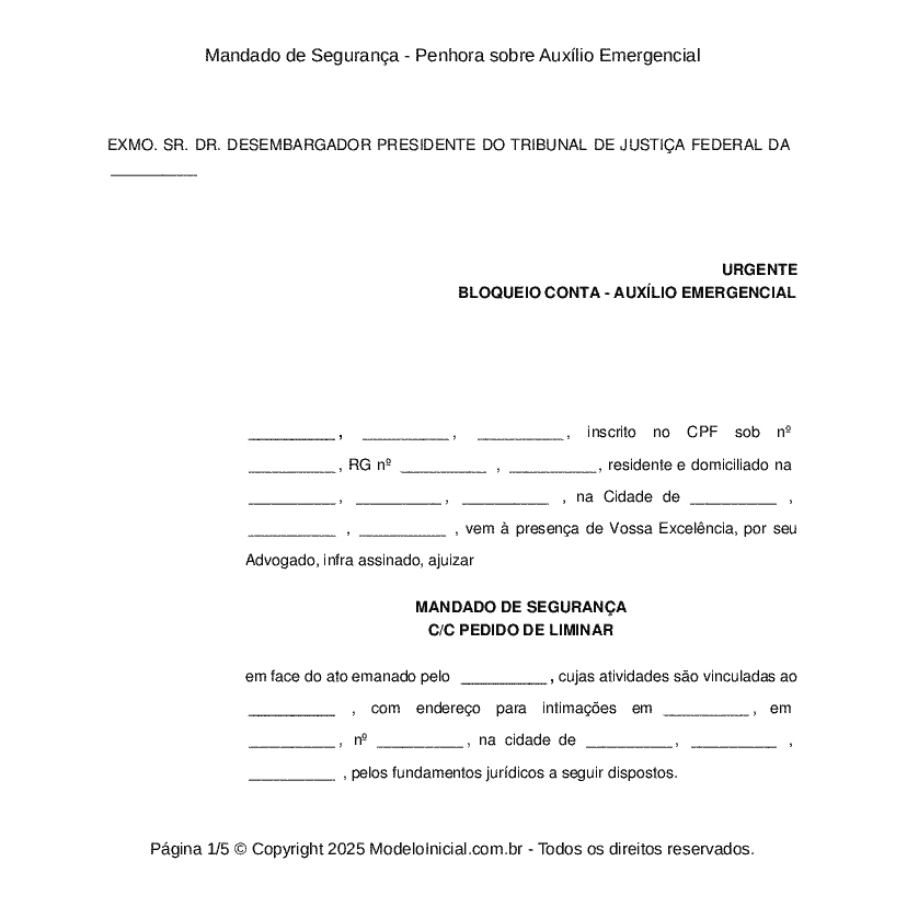 Mandado de Segurança - Penhora sobre Auxílio Emergencial